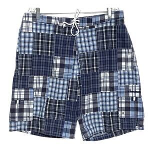 Cremieux Blue Board Shorts Mens XL Patchwork Madras Swim Surf Beach Vacation Y2K